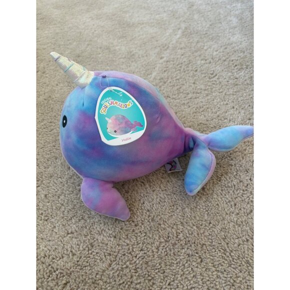 NWT Squishmallows Hallie Narwhal Plush Toy Pastel Tie-Dye Colors Cute & Cuddly - Picture 6 of 9
